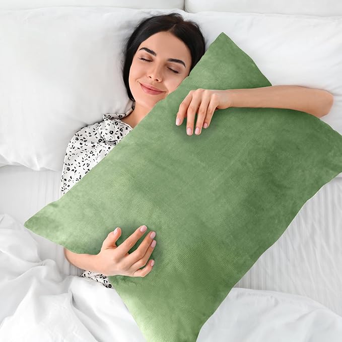 BEDELITE Flannel Pillowcases Standard Set of 2, Super Soft Fleece Pillow Case Cover with Zipper for Bedroom, Sofa, Couch,Luxury Cozy Velvet Pillow Shams for All Seasons(20x26 Inches, Sage Green)