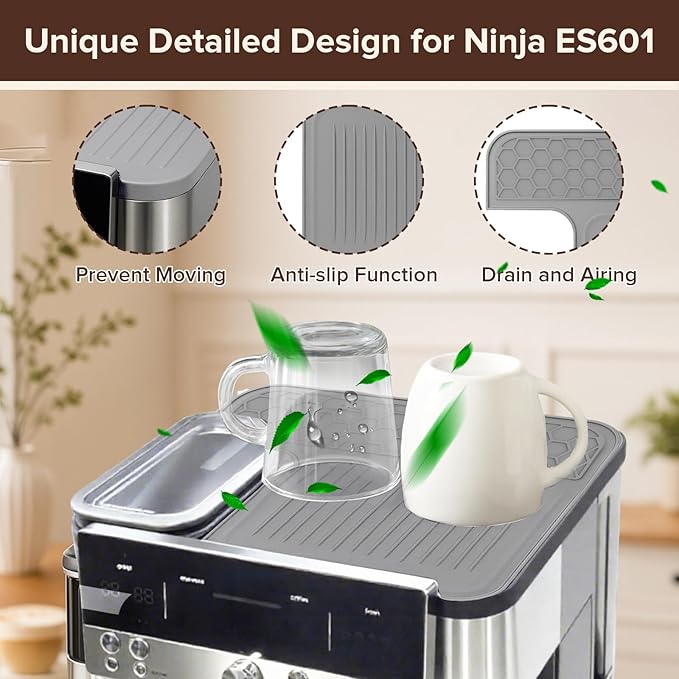 Top Mat for Ninja Luxe Cafe Espresso Machine ES601 ES701, Protects Top Surface, Anti-scratch, Easy to Clean, Heat Resistant, Non-Slip Silicone Coffee Machine Mat for Ninja Luxe Cafe Accessories, Gray