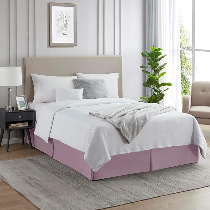 Nestl Dusty Purple Bed Skirt Cal King Size - Cal King Bed Skirt 14 Inch Drop - Brushed Microfiber Bed Skirts - Hotel Quality Pleated Bed Skirt - Shrinkage & Fade Resistant