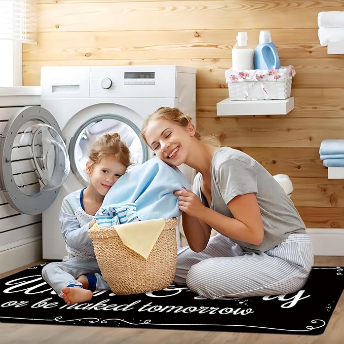 Laundry Room Rug Non Slip Floor mats Farmhouse Large Laundry Rugs for Laundry Runner Room Mat Washer and Dryer Carpet Laundry Room Decor 20x47inch(Black)
