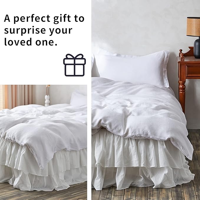 BISELINA White Ruffled Bed Skirt 18-Inch Tailored Drop Cotton Voile Dust Ruffle Soft Cozy Elegant Luxurious Bedding (18" King, White)