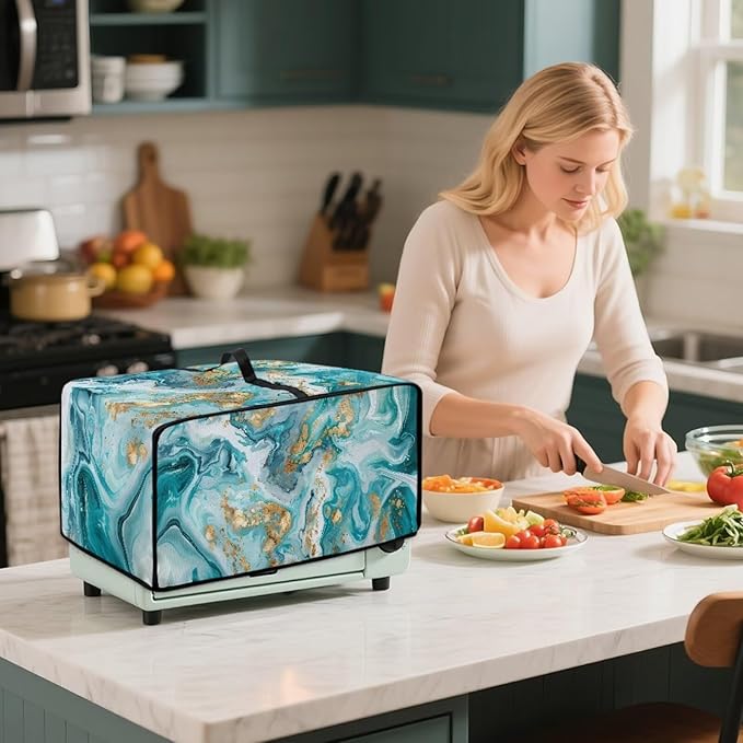 Convection Toaster Oven Dust Cover Washable Fabric Electric Appliance Protector, Easy to Clean Microwave and Convection Oven Dustproof Covers, S, Tea Gold Marble