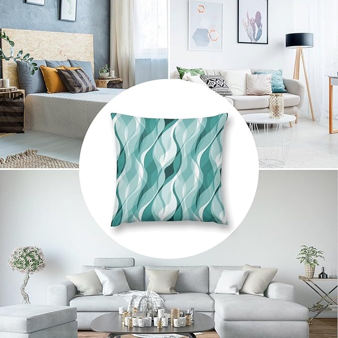 Teal Throw Pillow Covers Abstract Turquoise and Grey Striped Decorations for Bedroom Living Room Farmhouse Sofa Pillows Bed Couch 16x16 Inch