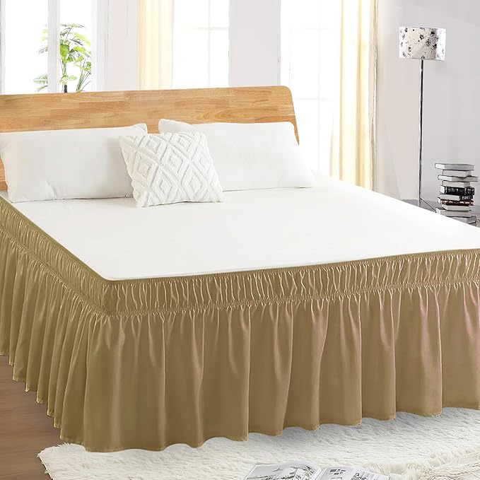 Twin Bed Skirt, Elastic Wrap Around Bed Skirt Twin Size, Bed Skirts for Adjustable Bed, Easy Fit with 18" Drop Length Tailored Drop Dust Ruffle (Beige)