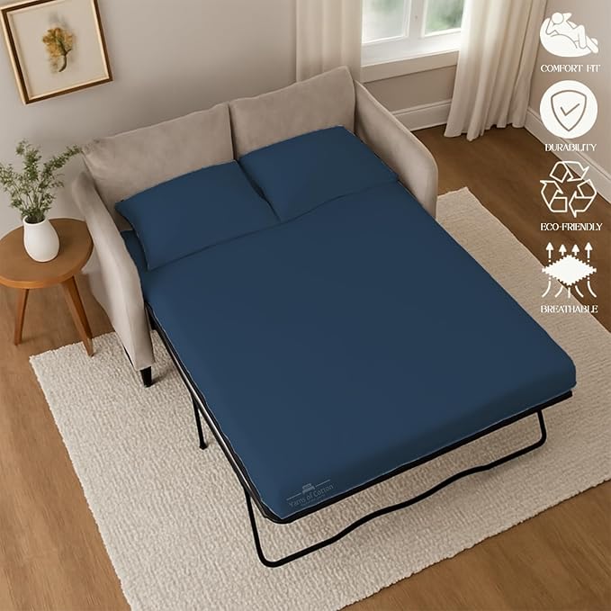 Sleeper Sofa 4 Piece Bed Sheet Set Premium Quality 100% Cotton 500 Thread Count, Smooth & Super Soft Sateen Weave, Extra Soft Bed Sheets, Wrinkle Free, 6 Inch Deep Pocket (Full, Medium)