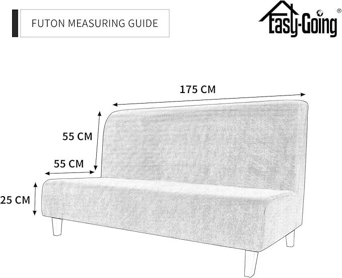 Easy-Going Stretch Futon Slipcover Armless Futon Bed Cover Furniture Protector Without Armrests with Elastic Bottom for Kids, Soft Jacquard Fabric Small Checks (Large, Sand)