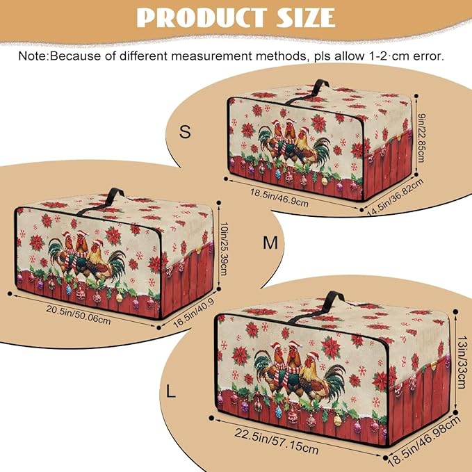 Christmas Toaster Oven Dust Cover with Storage Pockets, Protective Decorative Smart Oven Cover for for Kitchen Countertop, M, 16.5 x 20.5 x 10 Inches, Rooster Chicken Poinsettia Red Beige