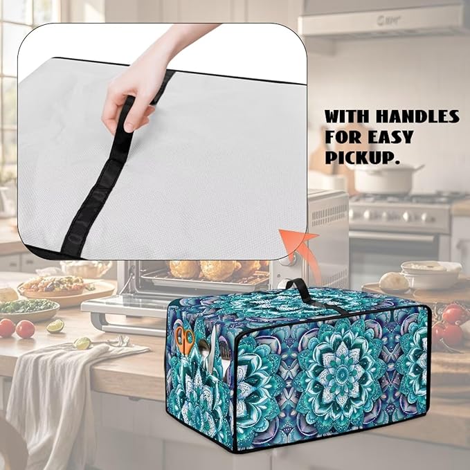 Boho Mandala Lotus Flower Print Microwave Oven Dust Cover with Storage Bags Toaster Oven Cover Polyester-Linen Fabric Small Appliance Dust Covers Fingerprint Protection, L