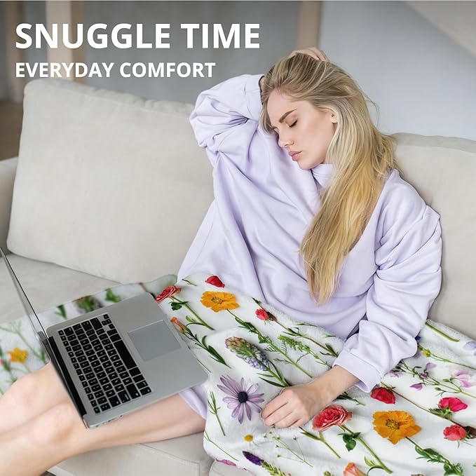 Floral Blanket, Cottagecore Colorful Wildflower Flower Throw Blankets for Home Bedroom Living Room Couch Bed Decor, Floral Throw Blanket, 50x60 Inch