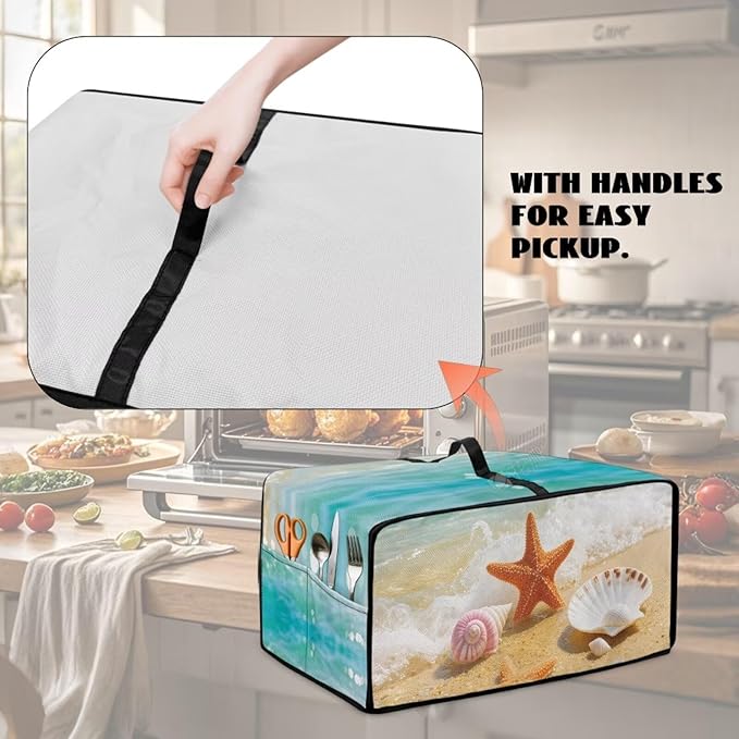 Air Fryer Toaster Oven Dust Cover Countertop Microwave Dust Cover Protector, Compatible with Convection Oven, M, 16.5 x 20.5 x 10 Inches, Beach Starfish Sea Shell