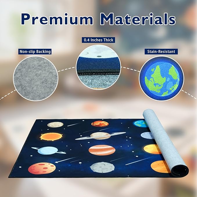 Kids Play Rugs 8'x10' Kids Rugs for playroom, Kid Educational Rug Classroom Rug, Space Planet Rug Space Planet Theme Play Mat for Living Room Dining Room Classroom Decor