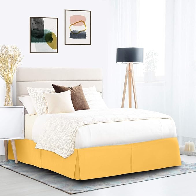 Nestl Yellow Bed Skirt King Size - King Bed Skirt 14 Inch Drop - Brushed Microfiber Bed Skirts - Hotel Quality Pleated Bed Skirt - Shrinkage & Fade Resistant