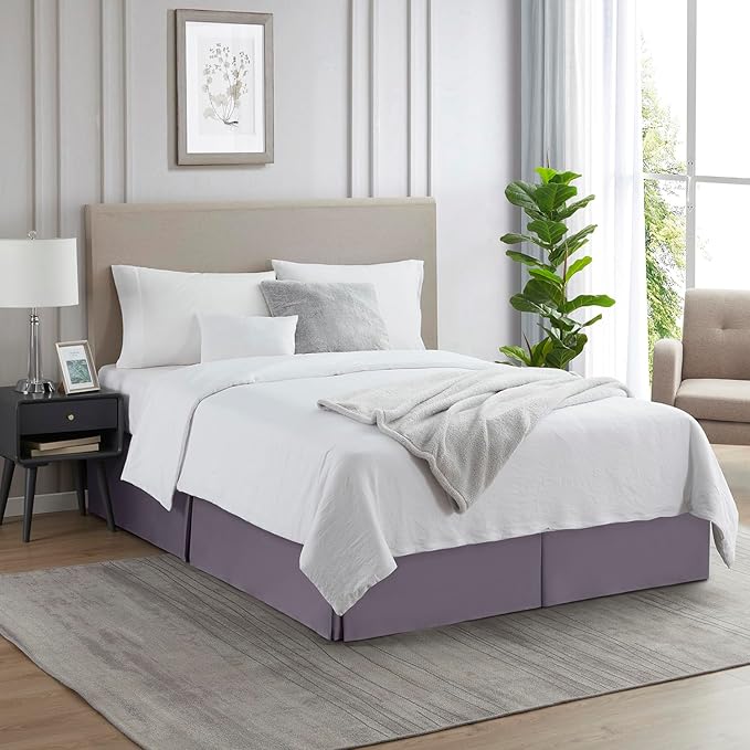 Nestl Grayish Purple Bed Skirt King Size - King Bed Skirt 14 Inch Drop - Brushed Microfiber Bed Skirts - Hotel Quality Pleated Bed Skirt - Shrinkage & Fade Resistant