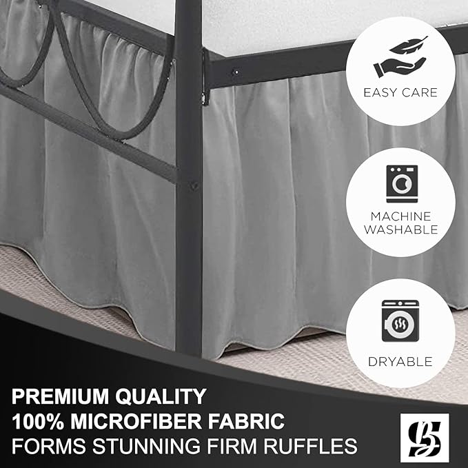 SKY BEDDINGS - King Size Ruffled Bed Skirt with Split Corners - 21 Inch Drop Dust Ruffle Bed Skirt with Platform Three Sided Coverage - 100% Microfiber, Light Grey