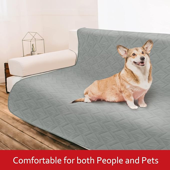 Moonsea Waterproof Blanket Dog Bed Cover with Non-Skid Bottom, Couch Cover for Dogs, Mattress Protector Furniture Protector, Bed Couch Sofa(102" X 82") Grey