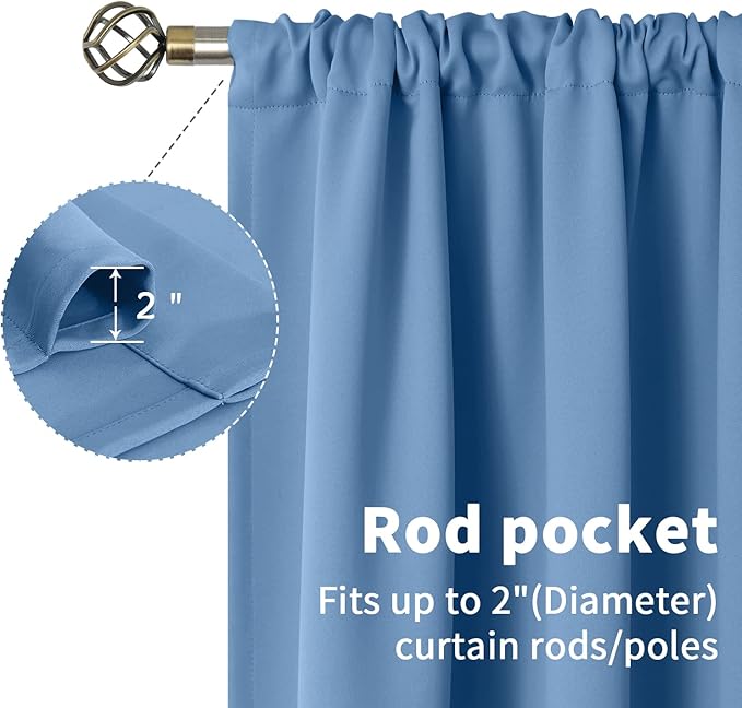BGment Rod Pocket Blackout Curtains 54 Inch Length for Bedroom - Thermal Insulated Drapes Room Darkening Privacy for Living Room Windows, Denim Blue, 42 x 54 Inch, 2 Panels