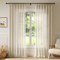 Anmao Natural Linen Curtains for Living Room 84 Inch Length 2 Panels Set with Curtain Rings and Clips, Light Filtering Semi Sheer Window Curtain Drapes for Bedroom, 52 Inch Wide Each Panel, Ecru