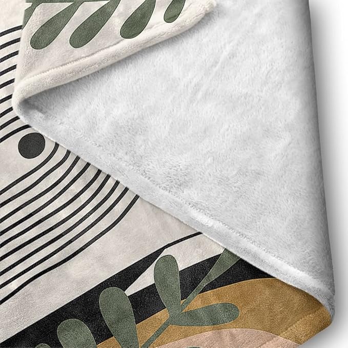 Abstract Modern Throw Blanket Boho Minimalist Mid Century Sun Aesthetic Soft Warm Bed Bedding Women Blankets for Couch Bedroom Sofa Office Cozy Flannel Blanket Orange Beige Black,50"X60"