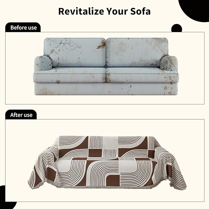 Boho Couch Cover Sofa Covers Washable, Chenille Couch Covers for 3 Cushion Couch Sofa Pet Friendly, Bohemian Sofa Slipcovers for Sectional Sofa, Loveseat, 2 3 4 Seater (71" x 102", Coffee)