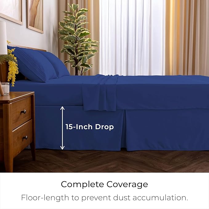 Mellanni Bed Skirt Full Size - Bed Skirting - 15-Inch Tailored Drop Pleated Dust Ruffle - Hotel Luxury Bedding - Wrinkle, Fade, Stain Resistant - 1 Bedskirt (Full, Royal Blue)