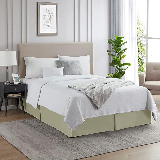 Nestl Green Full Bed Skirt - Full Size Bed Skirt 14 Inch Drop - Brushed Microfiber Bed Skirts - Hotel Quality Pleated Bed Skirt - Shrinkage & Fade Resistant