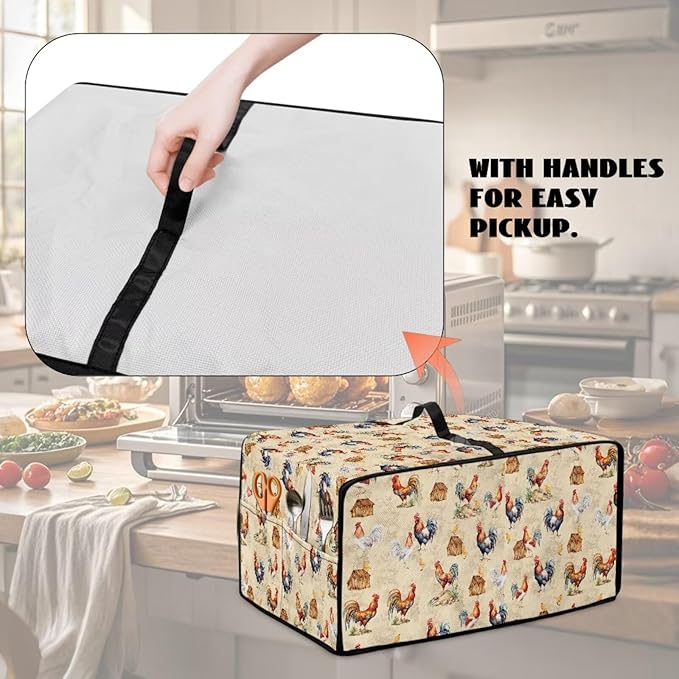 Rooster Chicken Chick Print Waterproof Toaster Oven Cover Heavy Duty Microwave Oven Dust Cover Dust-Proof Universal Kitchen Machine Covers Suitable for Most Microwave Ovens, M