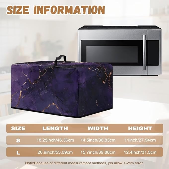 Microwave Oven Dust Cover, Marble Foldable Decorative Air Fryer Toaster Oven Cover Countertop Microwave Protector for Indoor Kitchen Decor Microwaves Protector for Dust Dirt, Purple