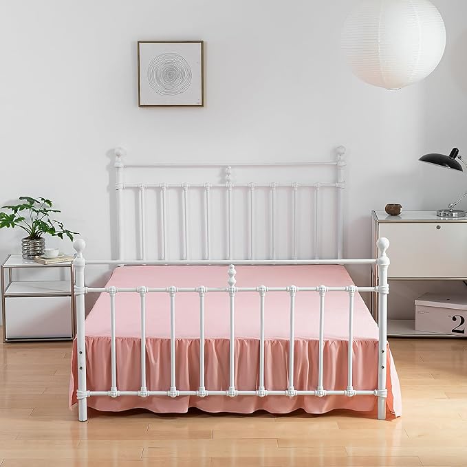 Bed Skirt Queen Size Ruffled Bed Skirts with Split Corners, 16 Inch Drop Dust Ruffle Bed Skirt with Platform,16 Inch, Peach, Queen Size