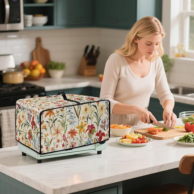 Toaster Oven Cover with Pockets, Washable Smart Oven Dust Cover Protective Kitchen Appliances Decor and Accessories, L, 18.5" x 22.5" x 13", Floral Pattern