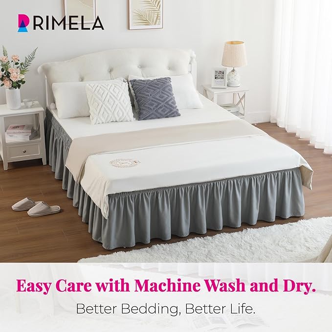 RIMELA Gray King Size Bed Skirt 15 Inch Drop, Elastic Bed Skirting Cal King, Light Grey Bedskirt for Adjustable Bed Base and Frame, Lightweight Wrap Around Dust Ruffle