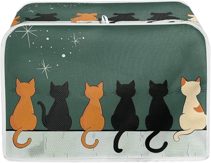 Cat Printed Bread Maker Cover, 2 Slice Kitchen Small Appliance, Toaster Cover Dust and Fingerprint Protection, Washable Oven Bakeware Protector