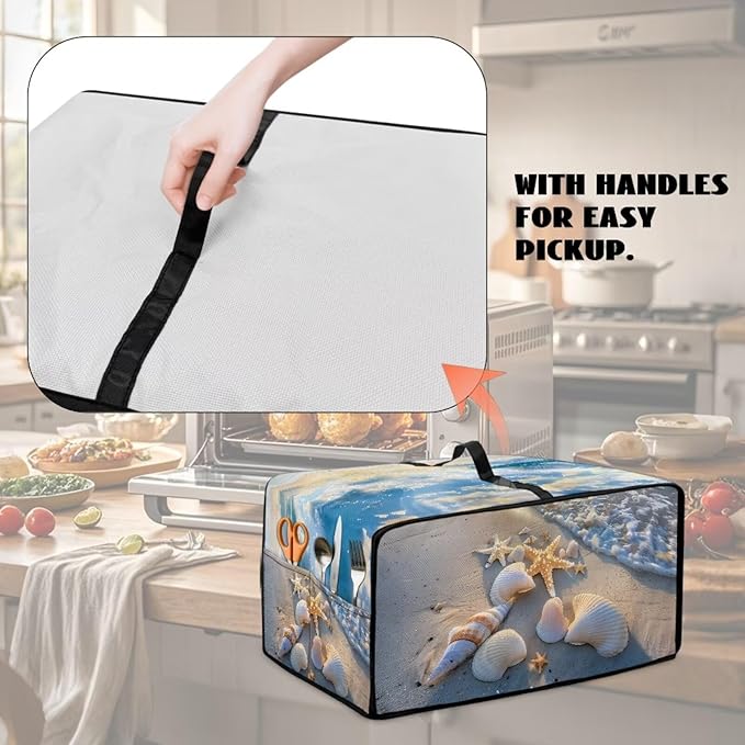 Air Fryer Toaster Oven Cover, Dust-Proof Small Kitchen Appliance Cover with Pockets, Kitchen Baking Accessories, L, 18.5 x 22.5 x 13 Inches, Beach Sea Shell Whelk Print
