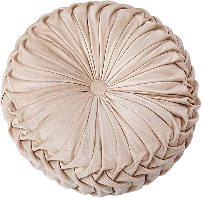 HLOVME Throw Pillow for Couch Decorative 3D Pumpkin Round Velvet Cushion for Sofa Bed Chair Floor 15"X15", Beige