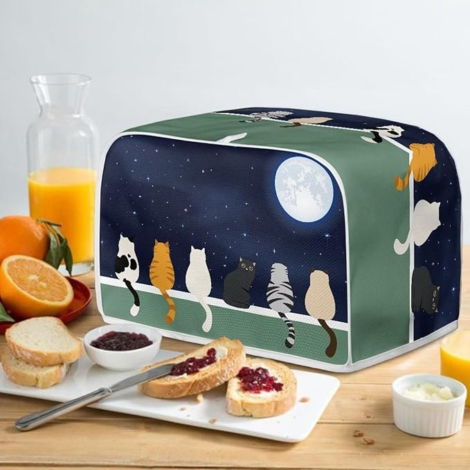 Galaxy Print Oven Cover Kitchen Bread Machine Protector, Moon Cat 2 Slice Toaster Cover for Home, Anti Dust Fingerprint Toaster Cover, Kitchen Small Appliance