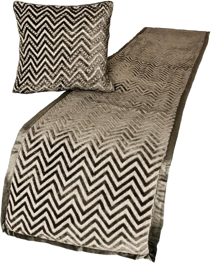 The HomeCentric King Queen Twin Grey Decorative King 90"x18" Bed Runner with Pillow Cover, Crystals Bed Scarf on Velvet Fabric - Grey Crystal Chevy