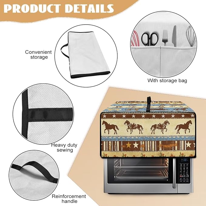 Horse Star Stipe Print Microwave Oven Dust Cover with Storage Bags Microwave Oven Grill Cover Protector Universal Reusable Decor Accessories for Kitchen, S