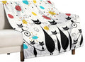 Mid Century Modern Throw Blanket, Atomic Black Cat Starbursts Iconic Sputnik Retro Abstract Geometric 1950s 1960s Throw for Adults Kids Pet, Beige Black 40"x50"