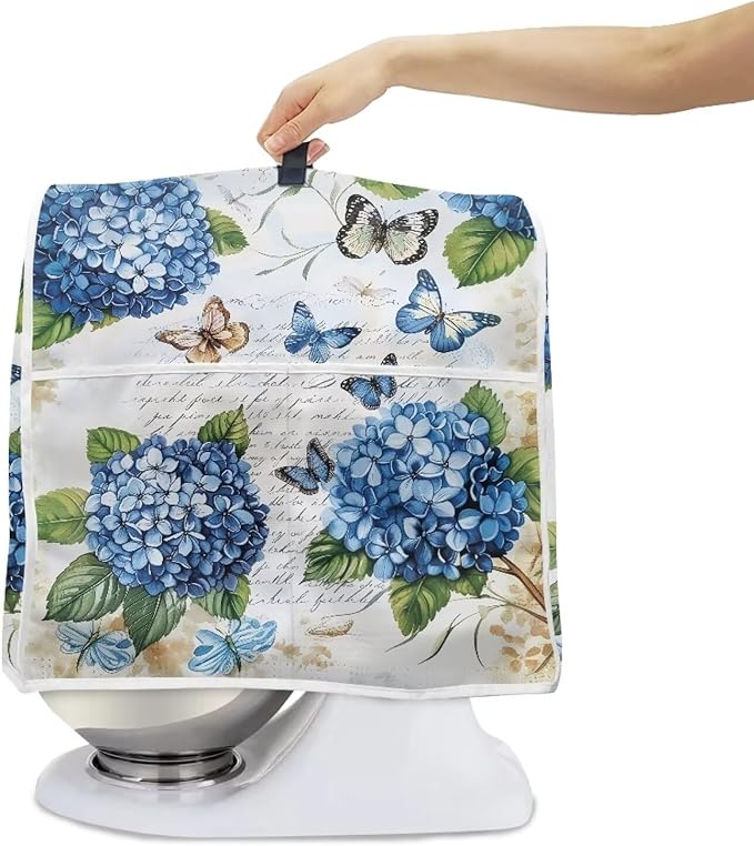 Butterfly Stand Mixer Cover 4.5-5 Quart Hydrangea Floral Kitchen Appliance Dust Cover Universal for Air Fryers, Coffee Makers Pressure Cooker Mixer Parts & Accessories