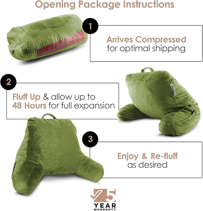 Nestl Reading Pillow for Kids & Teens with Shredded Memory Foam, Backrest Pillows for Reading, Watching, and Gaming, Use on the Couch, Bed, or Floor, Adjustable Support with Washable Cover Calla Green