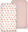 Muslin Bedside Bassinet Sheets 2 Pack, 33x20 Fitted Ultra Soft & Breathable Bedside Sleeper Sheets, Ideal for Baby Girl and Boy, Perfect for Newborns (Strawberry & Pale Pink)