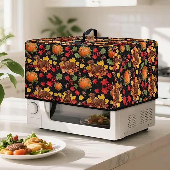 Microwave Dust Cover, Thanksgiving Dog Heat-Resistant Waterproof Polyester Fabric Microwave Oven Dust Cover Case Dustproof Protections Protector for Microwaves Ovens