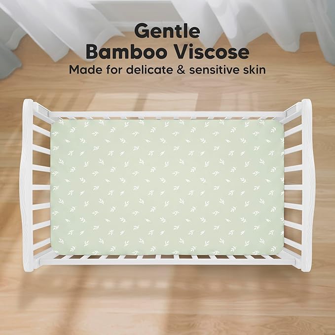 KeaBabies 2-Pack Baby Crib Sheets for Boys, Girls - 52x28 Viscose Derived from Bamboo Toddler Bed Sheets Neutral, Fitted Crib Mattress Cover for Standard Baby Bedding, Soft & Cozy (Herb)