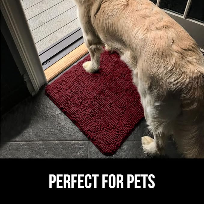 GORILLA GRIP SOAKSTOPPER Dog Door Mat, 30x20 Machine Washable Rug Absorbent Doormat Captures Moisture Mud Dirt, Quick Dry Soft Chenille Entryway Rugs Indoor Entrance Mats for Dog Paws, Burgundy
