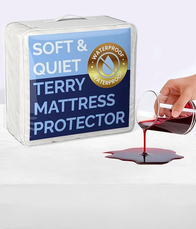 100% Waterproof Mattress Protector Or Your Money Back Queen Size-Premium Fitted Terry Cover - Noiseless, Soft & Cooling - Secure Fit up to 16” Deep Pockets -Machine Washable & Wrinkle-Free - White