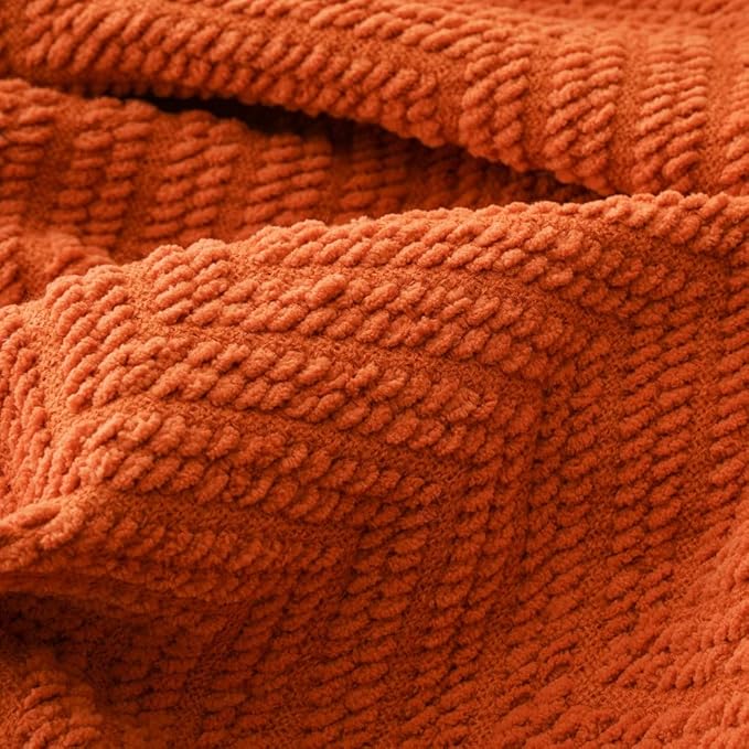 BATTILO HOME Burnt Orange Throw Blanket for Couch, Knit Fall Decor Blanket Versatile for Chair, Decorative Halloween Blanket with Tassels for Twin Bed, 60" x 80"