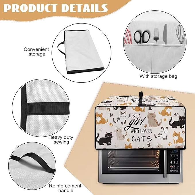 Waterproof Microwave Oven Grill Cover Protector Cartoon Cats Paw Print Foldable Microwave Oven Dust Cover with Storage Bags Just A Girl Print Case Protections for Toaster Oven, S