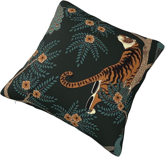 NBFKDO Pillow Cover,Tiger and Peacock (1) Throw Pillow Case Modern Cushion Cover Square Pillowcase Decoration for Sofa Bed Chair Car