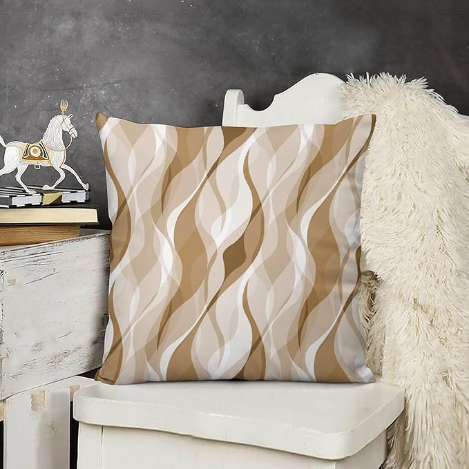 Cream Throw Pillow Covers Modern Abstract Cream and Grey Striped Decorations for Bedroom Living Room Farmhouse Sofa Pillows Bed Couch 22x22 Inch
