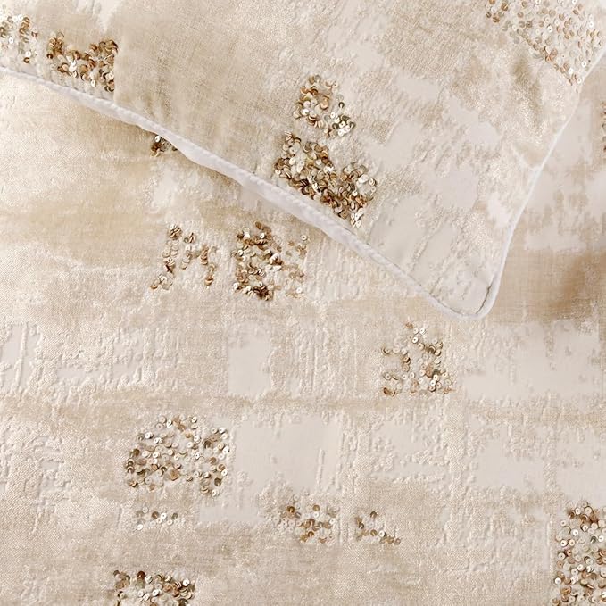 The HomeCentric Ivory Bed Runner Without Pillow Cover, Twin Size 53"x18" Decorative Bed Runner, Ivory Velvet Bed Scarf in Foil Velvet with Sequin - Creative Grudge