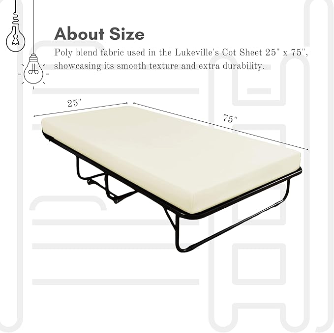 Lukeville's Cot Sheet 25" x 75", Daycare for Cot Size Mattress Sheets Pack of 2 Fitted Narrow Twin/Camp Bunk/Rvs Bunk/Trifold Mattress, Soft and PolyBlend Microfiber Cover for Toddler, Ivory